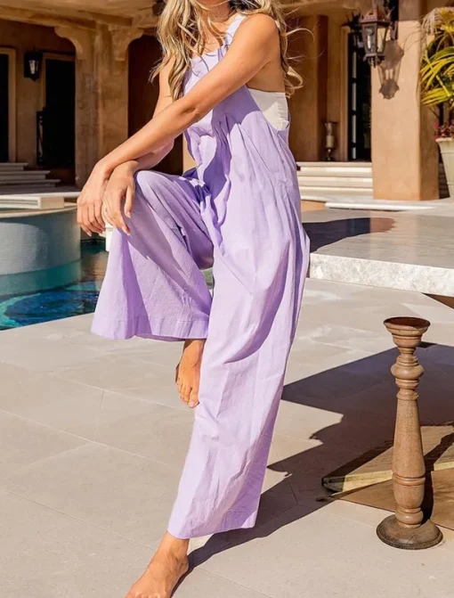 Women's Normal Overall Streetwear Solid Color Sleeveless U Neck Buttons Pocket Street Daily Regular Fit Pink Purple Fuchsia Summer