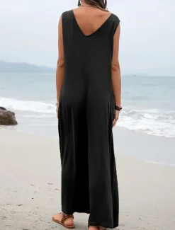 Women's Normal Overall Streetwear Solid Color Sleeveless V Neck Pocket Street Daily Regular Fit Black Pink Green Summer