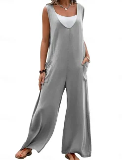 Women's Normal Overall Streetwear Solid Color Sleeveless V Neck Pocket Street Daily Regular Fit Black Pink Green Summer