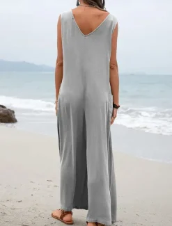 Women's Normal Overall Streetwear Solid Color Sleeveless V Neck Pocket Street Daily Regular Fit Black Pink Green Summer