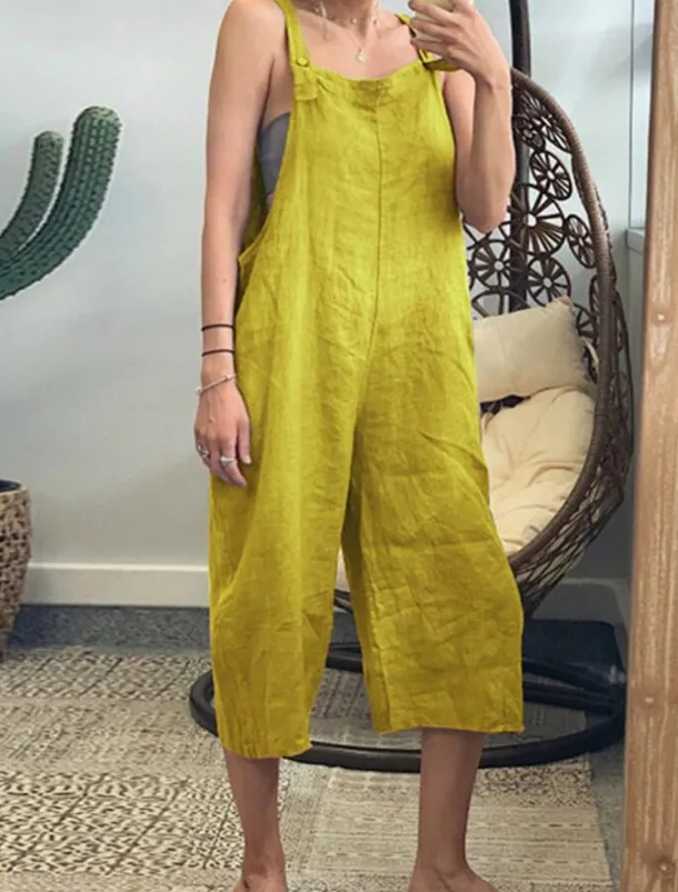 Women's Normal Overall Streetwear Solid Color Sleeveless Square Neck Pocket Street Daily Regular Fit Black Yellow Army Green Summer