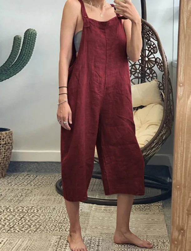 Women's Normal Overall Streetwear Solid Color Sleeveless Square Neck Pocket Street Daily Regular Fit Black Yellow Army Green Summer