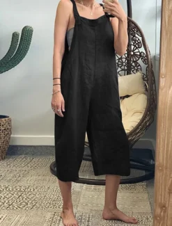 Women's Normal Overall Streetwear Solid Color Sleeveless Square Neck Pocket Street Daily Regular Fit Black Yellow Army Green Summer