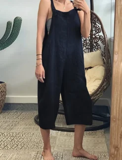 Women's Normal Overall Streetwear Solid Color Sleeveless Square Neck Pocket Street Daily Regular Fit Black Yellow Army Green Summer