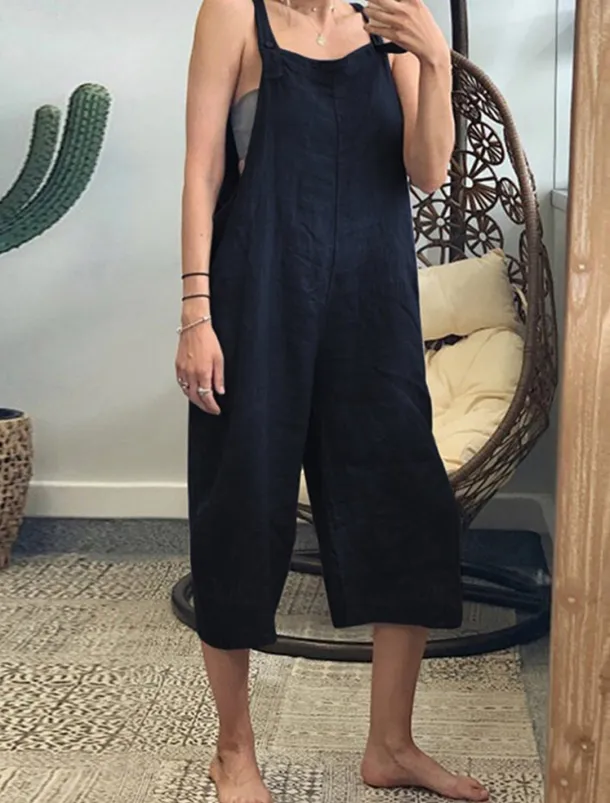 Women's Normal Overall Streetwear Solid Color Sleeveless Square Neck Pocket Street Daily Regular Fit Black Yellow Army Green Summer