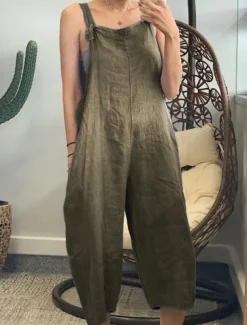 Women's Normal Overall Streetwear Solid Color Sleeveless Square Neck Pocket Street Daily Regular Fit Black Yellow Army Green Summer