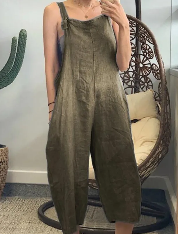 Women's Normal Overall Streetwear Solid Color Sleeveless Square Neck Pocket Street Daily Regular Fit Black Yellow Army Green Summer