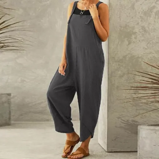 Women's Normal Pants Trousers Jumpsuit Rompers Fashion Ankle-Length Mid Waist Plain Side Pockets Wide Leg Comfort Micro-elastic Casual Weekend Black Dusty Rose Red Blue Summer Spring & Fall Loose Fit