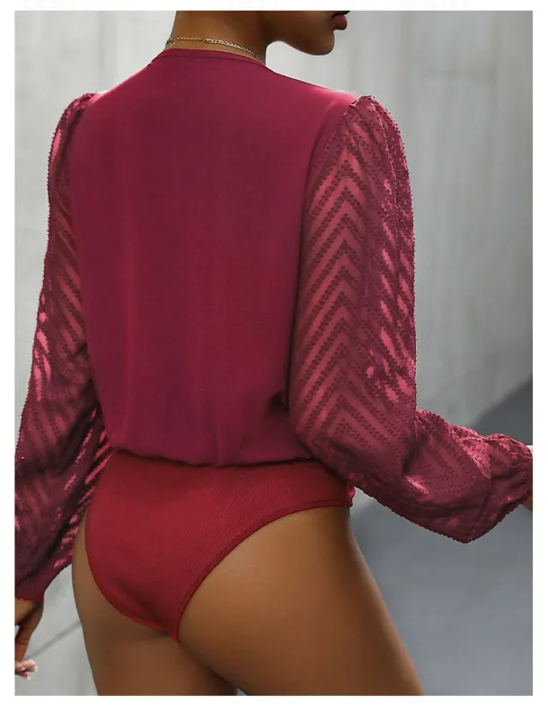 Women's Normal Playsuit Stylish Solid Color Long Sleeve V Neck Party Work Regular Fit Black Red Green Spring