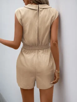 Women's Normal Romper Active Solid Color Sleeveless V Neck Pocket High Waist Vacation Daily Regular Fit Khaki Summer