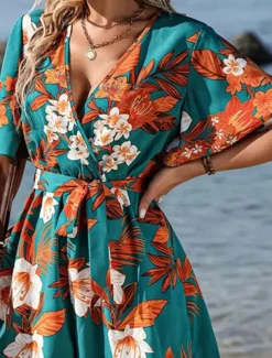 Women's Normal Romper Active Floral Short Sleeve V Neck High Waist Print Vacation Daily Regular Fit Black Green Summer