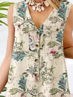 Women's Normal Romper Active Floral Sleeveless V Neck Buttons High Waist Vacation Daily Regular Fit Yellow Red Navy Blue Summer