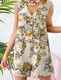 Women's Normal Romper Active Floral Sleeveless V Neck Buttons High Waist Vacation Daily Regular Fit Yellow Red Navy Blue Summer