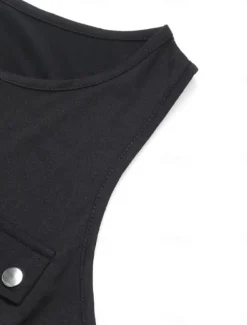 Women's Normal Romper Active Solid Color Sleeveless Round Neck Zipper Pocket Vacation Daily Regular Fit Black Summer