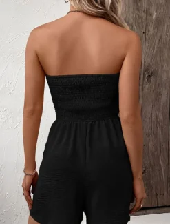 Women's Normal Romper Active Solid Color Sleeveless Strapless Buttons Drawstring Vacation Daily Regular Fit Black Blue Green Summer