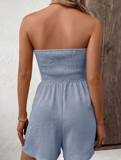 Women's Normal Romper Active Solid Color Sleeveless Strapless Buttons Drawstring Vacation Daily Regular Fit Black Blue Green Summer