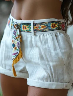 Women's Normal Shorts Fashion Short Medium Waist Graphic Pocket Comfy Quick Dry Breathability Micro-elastic Going out White Spring & Fall Regular Fit