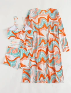 Women's Normal Swimwear Bikini Swimsuit 3-Piece Printing Beach Wear Push Up Graphic Sleeveless Bathing Suits