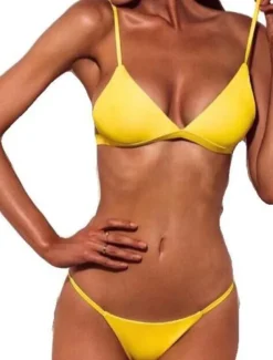 Women's Normal Swimwear Bikini 2 Piece trikini Thong Swimsuit 2 Piece Open Back Sexy Vacation Beach Wear Pure Color Strap Bathing Suits