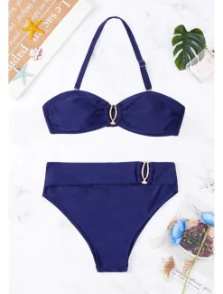 Women's Normal Swimwear Bikini Swimsuit 2 Piece Beach Wear Summer Plain Sleeveless Bathing Suits