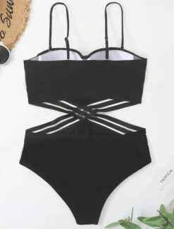 Women's Normal Swimwear One Piece Monokini wrap Swimsuit Cut Out Beach Wear Summer Plain Sleeveless Bathing Suits