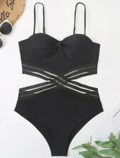 Women's Normal Swimwear One Piece Monokini wrap Swimsuit Cut Out Beach Wear Summer Plain Sleeveless Bathing Suits