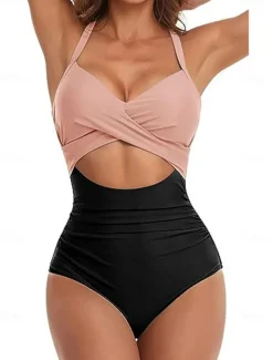 Women's Normal Swimwear One Piece Swimsuit Cut Out Beach Wear Holiday Color Block Sleeveless Bathing Suits
