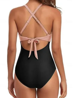 Women's Normal Swimwear One Piece Swimsuit Cut Out Beach Wear Holiday Color Block Sleeveless Bathing Suits