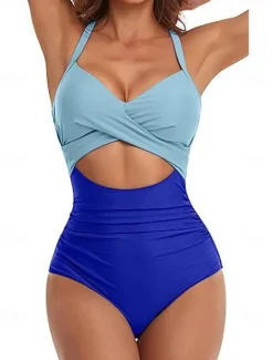 Women's Normal Swimwear One Piece Swimsuit Cut Out Beach Wear Holiday Color Block Sleeveless Bathing Suits