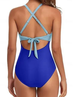 Women's Normal Swimwear One Piece Swimsuit Cut Out Beach Wear Holiday Color Block Sleeveless Bathing Suits