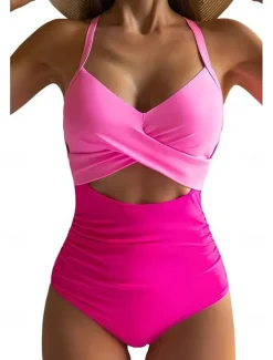 Women's Normal Swimwear One Piece Swimsuit Cut Out Beach Wear Holiday Color Block Sleeveless Bathing Suits