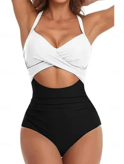 Women's Normal Swimwear One Piece Swimsuit Cut Out Beach Wear Holiday Color Block Sleeveless Bathing Suits