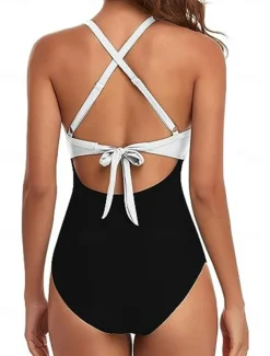 Women's Normal Swimwear One Piece Swimsuit Cut Out Beach Wear Holiday Color Block Sleeveless Bathing Suits