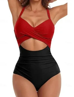 Women's Normal Swimwear One Piece Swimsuit Cut Out Beach Wear Holiday Color Block Sleeveless Bathing Suits