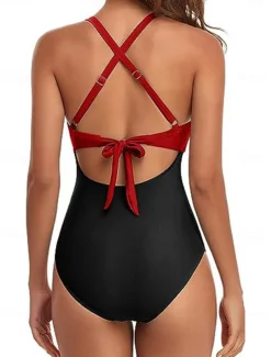Women's Normal Swimwear One Piece Swimsuit Cut Out Beach Wear Holiday Color Block Sleeveless Bathing Suits