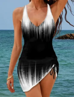 Women's Normal Swimwear Swimdresses 2 Piece Tankini Swimsuit Halter 2 Piece Modest Vacation Beach Wear Ombre Strap Sleeveless Bathing Suits