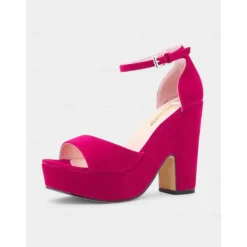 Women's Nude Suede Platform Block Heel Sandals - Chunky Ankle Strap Heels for Nightlife Parties and Club Outfits