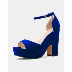 Women's Nude Suede Platform Block Heel Sandals - Chunky Ankle Strap Heels for Nightlife Parties and Club Outfits