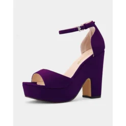 Women's Nude Suede Platform Block Heel Sandals - Chunky Ankle Strap Heels for Nightlife Parties and Club Outfits