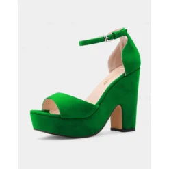 Women's Nude Suede Platform Block Heel Sandals - Chunky Ankle Strap Heels for Nightlife Parties and Club Outfits