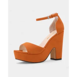 Women's Nude Suede Platform Block Heel Sandals - Chunky Ankle Strap Heels for Nightlife Parties and Club Outfits