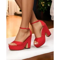 Women's Nude Suede Platform Block Heel Sandals - Chunky Ankle Strap Heels for Nightlife Parties and Club Outfits