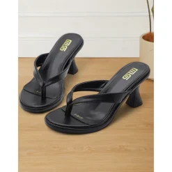 Women's Nude Thong Sandals with Trendy Sculpted Heels – Comfortable Slip-On Shoes for Casual and Chic Occasions