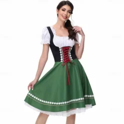 Women's Oktoberfest Beer Dirndl Trachtenkleider Maid Bavarian German Wiesn Traditional Style Cloth Dress for Oktoberfest