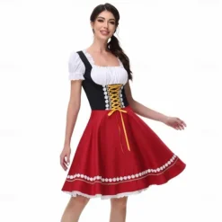 Women's Oktoberfest Beer Dirndl Trachtenkleider Maid Bavarian German Wiesn Traditional Style Cloth Dress for Oktoberfest
