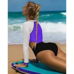 Women's One Piece Swimsuit Cut Out Bodysuit Bathing Suit Patchwork Swimwear Blue Black UV Sun Protection Breathable Quick Dry Long Sleeve - Swimming Surfing Beach Autumn / Fall Spring / Summer