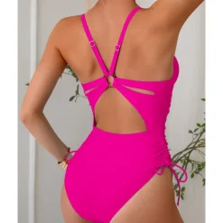 Women's One Piece Swimsuit Deep V Open Back Swimwear Solid Colored Swimwear Black Navy Blue Breathable Quick Dry Lightweight Sleeveless - Swimming Surfing Beach Summer Spring