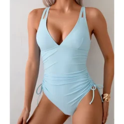 Women's One Piece Swimsuit Deep V Open Back Swimwear Solid Colored Swimwear Black Navy Blue Breathable Quick Dry Lightweight Sleeveless - Swimming Surfing Beach Summer Spring