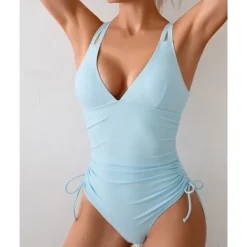 Women's One Piece Swimsuit Deep V Open Back Swimwear Solid Colored Swimwear Black Navy Blue Breathable Quick Dry Lightweight Sleeveless - Swimming Surfing Beach Summer Spring