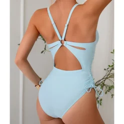 Women's One Piece Swimsuit Deep V Open Back Swimwear Solid Colored Swimwear Black Navy Blue Breathable Quick Dry Lightweight Sleeveless - Swimming Surfing Beach Summer Spring